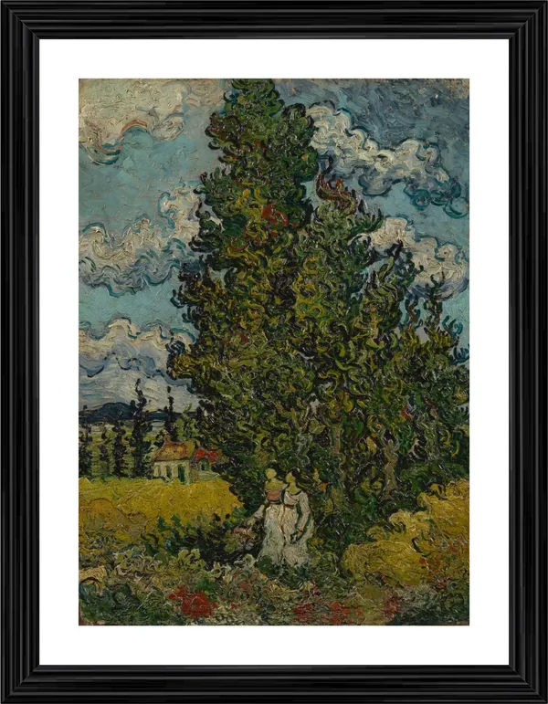 Cypresses_and_Women_1890,_A_Painting_by_Van_Gogh,_Framed,_Wall_Decor,_Multicolor