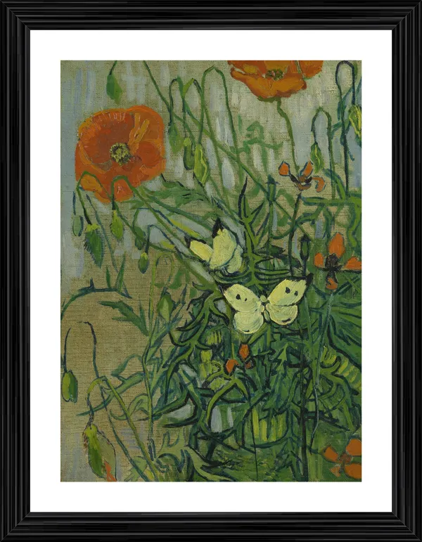 Butterflies_and_Poppies_1889,_A_Painting_by_Van_Gogh,_Framed,_Wall_Decor,_Multicolor