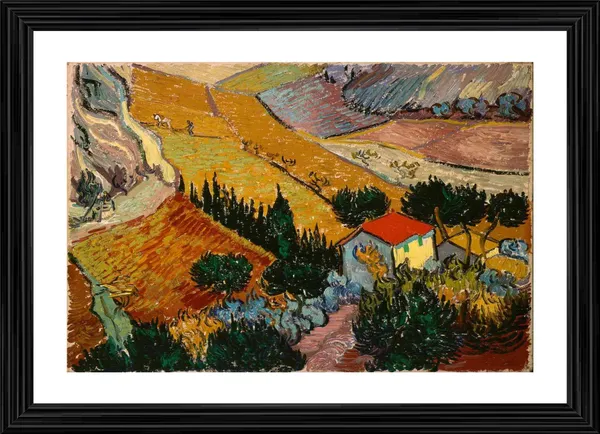 Landscape_with_House_and_Ploughman_1889,_A_Painting_by_Van_Gogh,_Framed,_Wall_Decor,_Multicolor