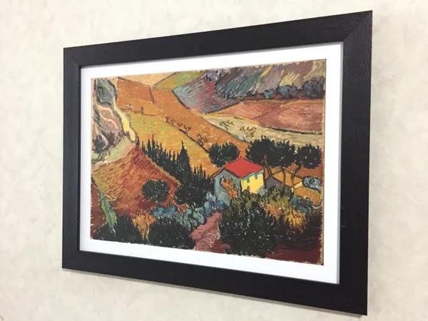 Landscape_with_House_and_Ploughman_1889,_A_Painting_by_Van_Gogh,_Framed,_Wall_Decor,_Multicolor