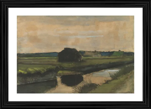 Stack_of_Peat_and_Farmhouses_1883,_A_Painting_by_Van_Gogh,_Framed,_Wall_Decor,_Multicolor