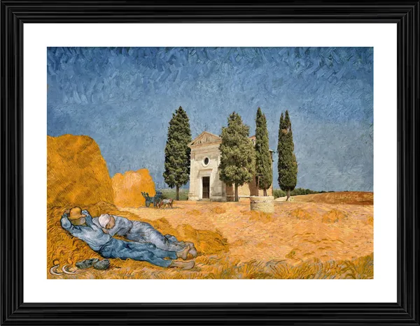 Chapel_Vitaleta_and_A_Couple_1884,_A_Painting_by_Van_Gogh,_Framed,_Wall_Decor,_Multicolor