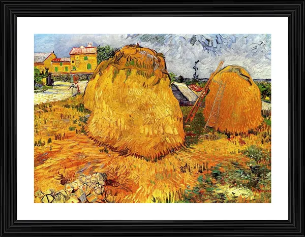 Haystacks_in_Provence_1888,_A_Painting_by_Van_Gogh,_Framed,_Wall_Decor,_Multicolor