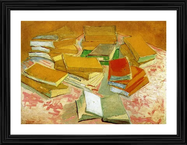 Piles_of_French_Novels_1887,_A_Painting_by_Van_Gogh,_Framed,_Wall_Decor,_Multicolor