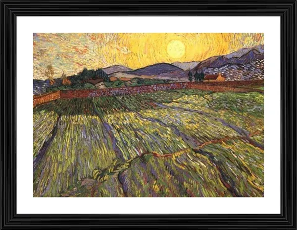 Wheat_Field_with_Rising_Sun_1889,_A_Painting_by_Van_Gogh,_Framed,_Wall_Decor,_Multicolor