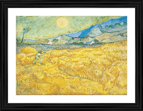Wheatfield_with_A_Reaper_1889,_A_Painting_by_Van_Gogh,_Framed,_Wall_Decor,_Multicolor