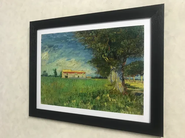 Farmhouse_in_A_Wheatfield_1888,_A_Painting_by_Van_Gogh,_Framed,_Wall_Decor,_Multicolor
