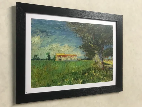Farmhouse_in_A_Wheatfield_1888,_A_Painting_by_Van_Gogh,_Framed,_Wall_Decor,_Multicolor