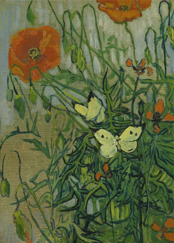 Butterflies_and_Poppies_(1889)_,_A_Painting_by_Van_Gogh,_Unframed_Canvas_Print,_Multicolor