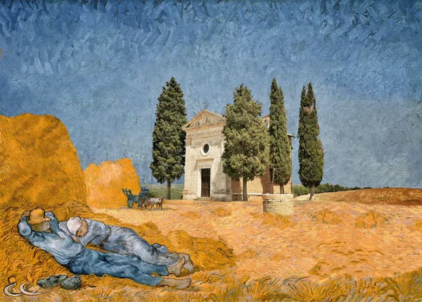 Chapel_Vitaleta_and_a_Couple_(1884),_A_Painting_by_Van_Gogh,_Unframed_Canvas_Print,_Multicolor