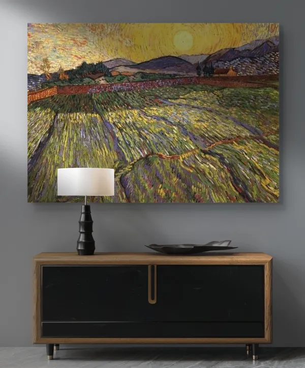 Wheat_Field_With_Rising_Sun_(1889),_A_Painting_by_Van_Gogh,_Unframed_Canvas_Print,_Multicolor