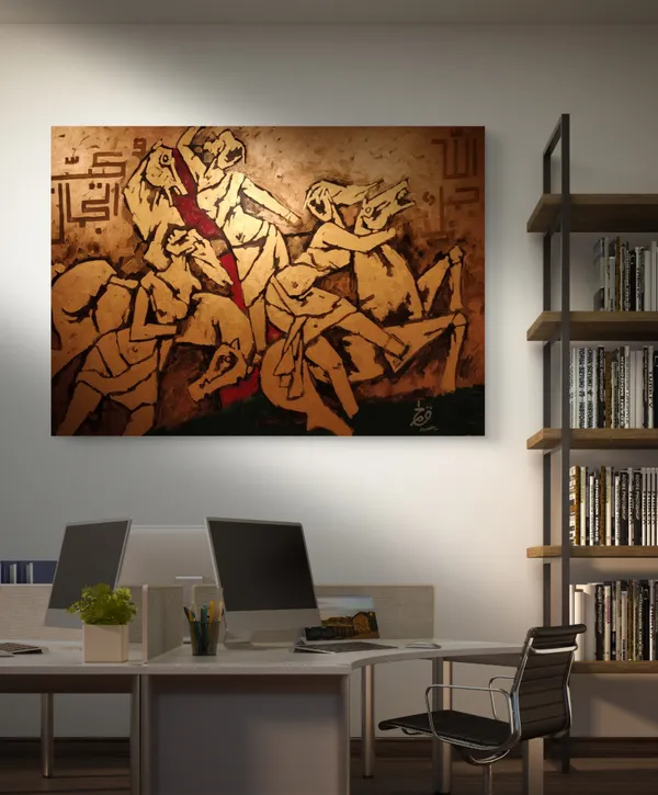 Three_Horses*-Set_of_2_Paintings_by_M.F._Husain,_Framed_Canvas,_Wall_Decor,_Multicolor