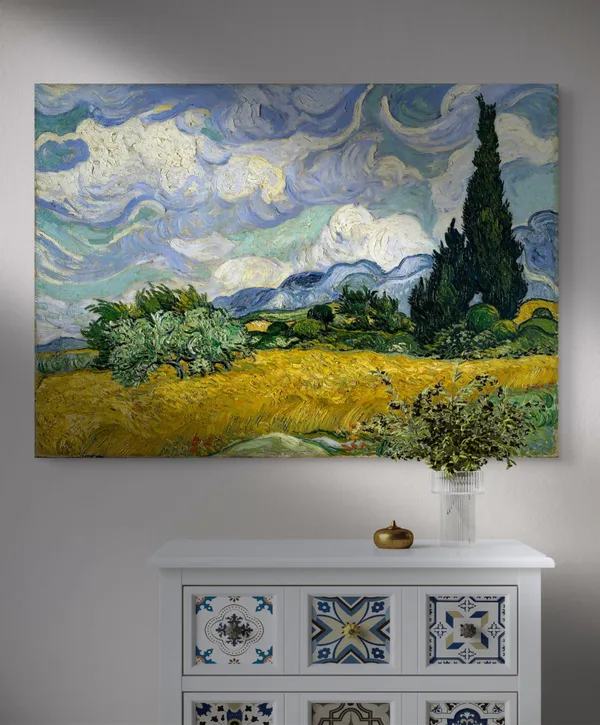 Cypress_and_the_Wheatfield_1889,_A_Painting_by_Van_Gogh,_Framed_Canvas,_Wall_Decor,_Multicolor