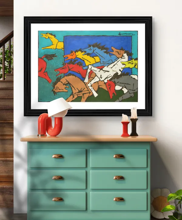 Village_Horses-_M.F._Husain's_Painting,_Framed,_Wall_Decor,_Multicolor