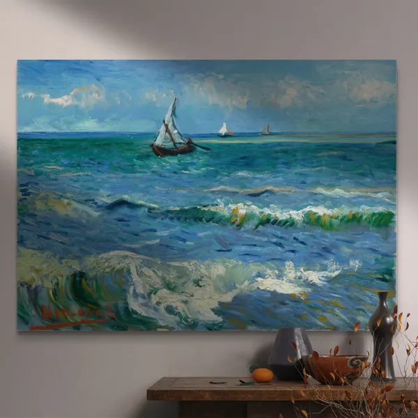 Seascape_Near_Les_Saintes-Maries_1888,_A_Painting_by_Van_Gogh,_Framed_Canvas,_Wall_Decor,_Multicolor