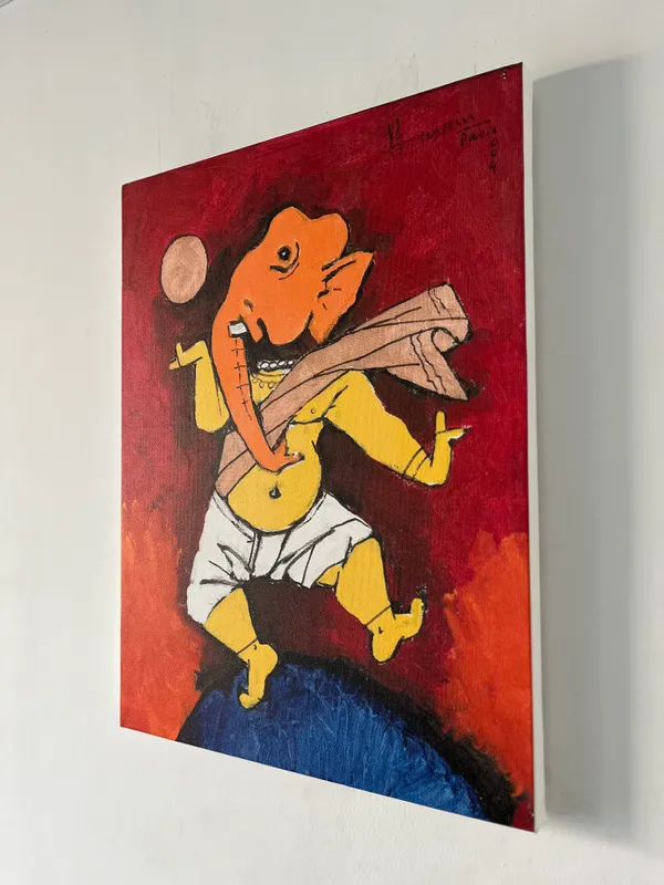 Ganesh_and_the_Moon-_M.F._Husain's_Painting,_Framed_Canvas,_Wall_Decor,_Multicolor
