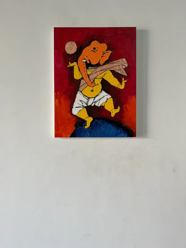 Ganesh_and_the_Moon-_M.F._Husain's_Painting,_Framed_Canvas,_Wall_Decor,_Multicolor