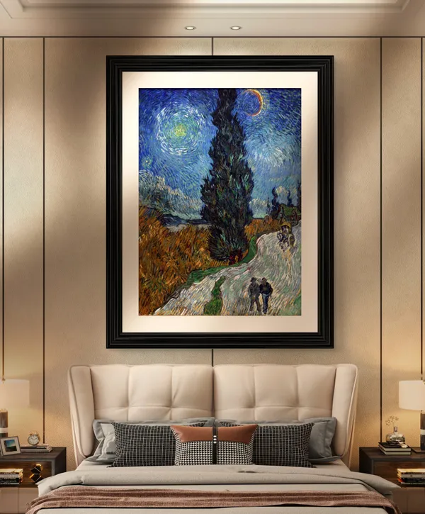 *Road_with_Cypress_and_Star_&_A_Lane_Near_Arles,_Van_Gogh_Paintings,_Set_of_2,_Framed,_Wall_D�cor,_Multicolor