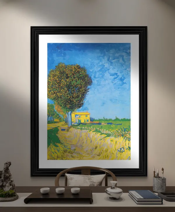 *Road_with_Cypress_and_Star_&_A_Lane_Near_Arles,_Van_Gogh_Paintings,_Set_of_2,_Framed,_Wall_D�cor,_Multicolor