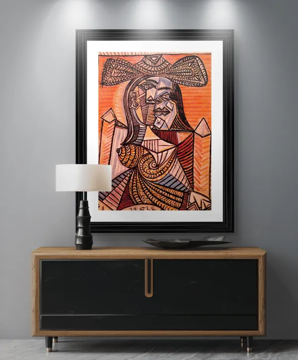 Seated_Woman_1938,_A_Painting_by_Pablo_Picasso,_Framed,_Wall_Decor,_Multicolor