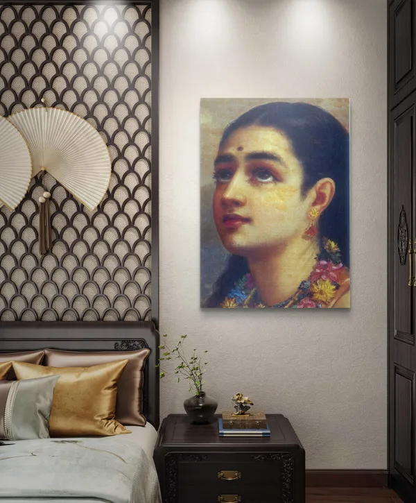 �Shakuntala_&_her_Companions,_Raja_Ravi_Varma_Paintings,_Set_of_2,_Framed_Canvas,_Multicolor