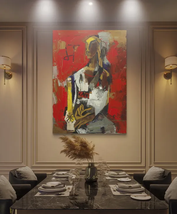 Woman_in_Red_(1964)-_M.F._Husain's_Painting,_Framed_Canvas,_Wall_Decor,_Multicolor