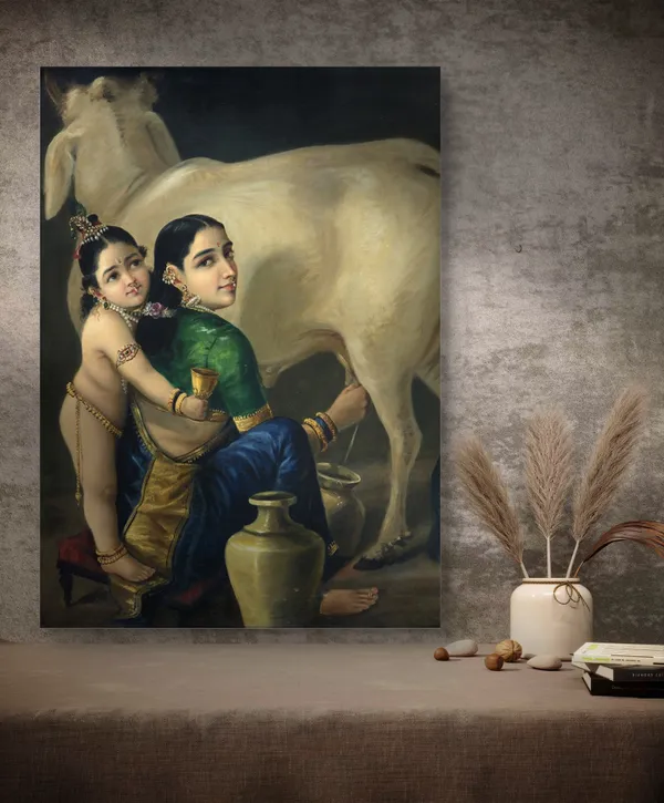 Yashoda_and_Bal-Krishna,_Raja_Ravi_Varma_Paintings,_Set_of_2,_Framed_Canvas,_Multicolor