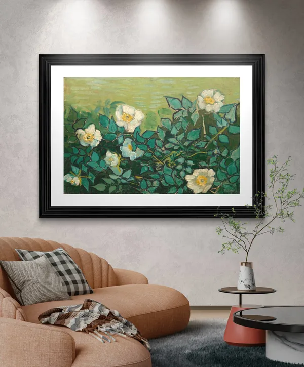 Wild_Roses_1889,_A_Painting_by_Van_Gogh,_Framed,_Wall_Decor,_Multicolor