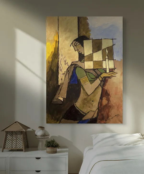 Lady_with_a_Candle-_M.F._Husain's_Painting,_Framed_Canvas,_Wall_Decor,_Multicolor