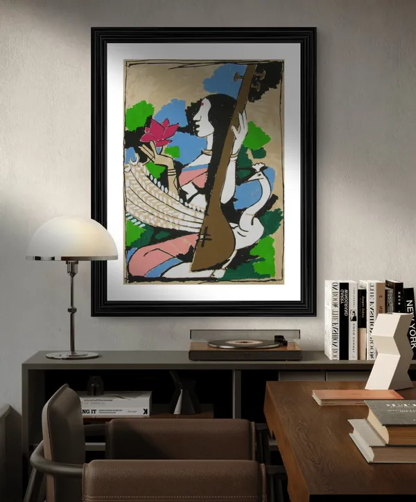 Saraswati-_M.F._Husain's_Painting,_Framed,_Wall_Decor,_Multicolor