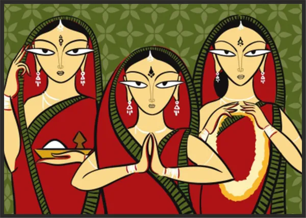 Three_Worshiping_Women*,_A_Painting_by_Jamini_Roy,_Unframed_Canvas_Print,_Multicolor