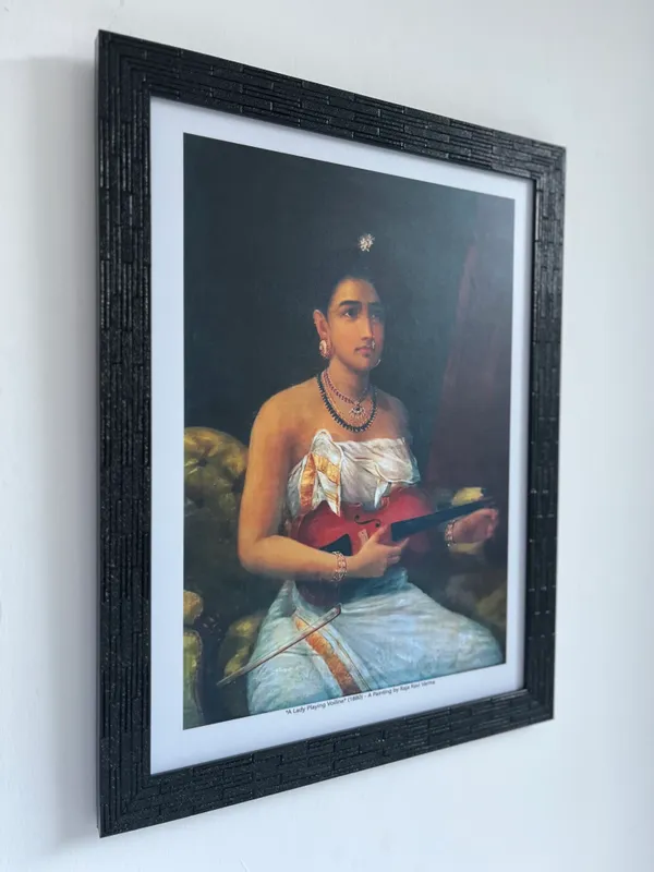 A_Lady_Playing_Violin_(1880),_A_Raja_Ravi_Varma_Painting,_Framed,_Wall_Decor,_Multicolor