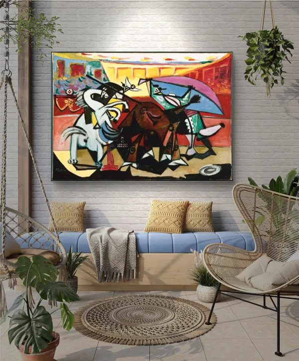 Bullfight_3,_A_Painting_by_Pablo_Picasso,_Framed_Canvas,_Multicolor
