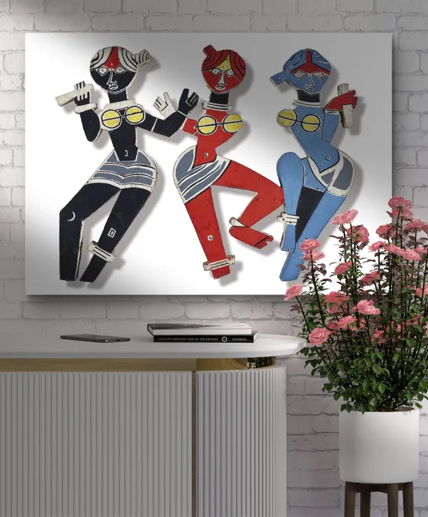Dancing_Ladies*-Set_of_2_Paintings_by_M.F._Husain,_Framed_Canvas,_Wall_Decor,_Multicolor