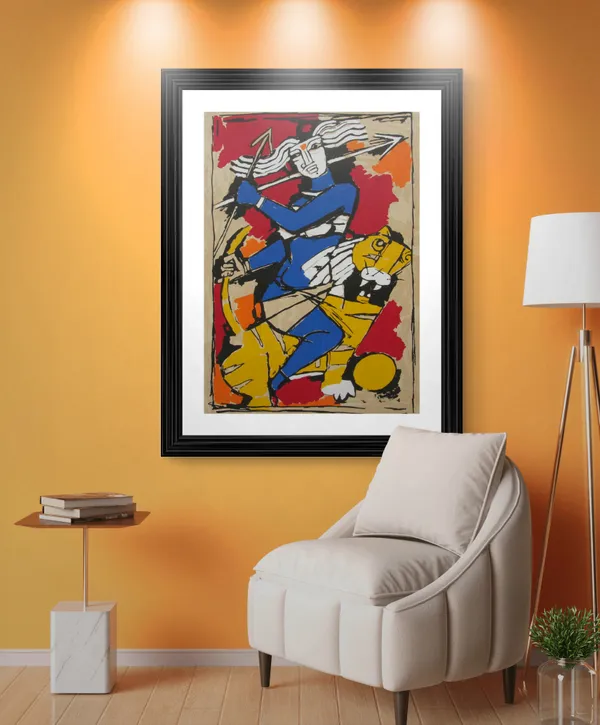 Goddess_Durga-_M.F._Husain's_Painting,_Framed,_Wall_Decor,_Multicolor