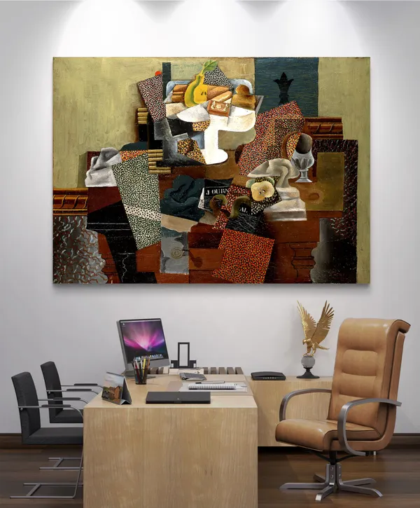 Still_Life_with_Compote_and_Glass_1914,_A_Painting_by_Pablo_Picasso,_Framed_Canvas,_Multicolor