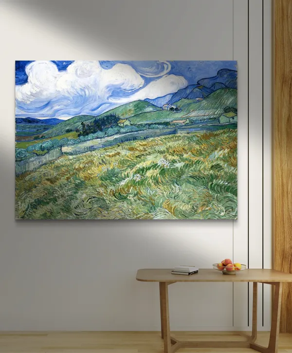 Wheatfield_and_Mountains_1889,_A_Painting_by_Van_Gogh,_Framed_Canvas,_Wall_Decor,_Multicolor