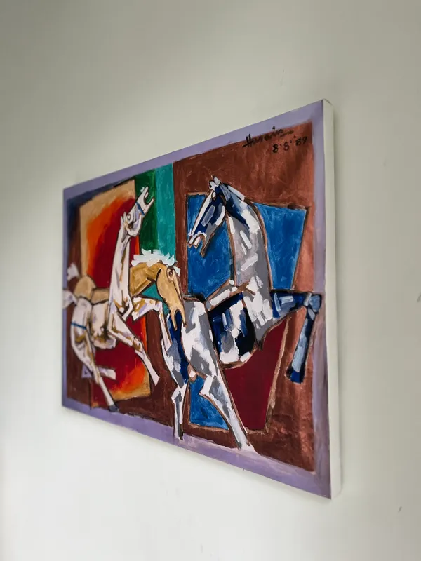 Horses_and_Battles*-Set_of_2_Paintings_by_M.F._Husain,_Framed_Canvas,_Wall_Decor,_Multicolor