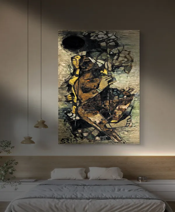 Jhoola*_&_*Lady_with_a_Candle*-Set_of_2_Paintings_by_M.F._Husain,_Framed_Canvas,_Wall_Decor,_Multicolor