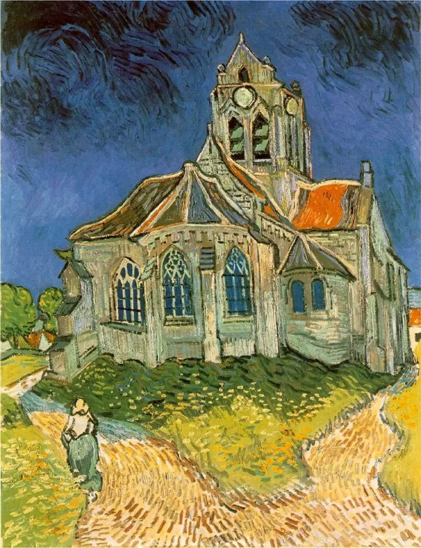 The_Church_at_Auvers,_1890,_A_Painting_by_Van_Gogh,_Framed_Canvas,_Wall_Decor,_Multicolor