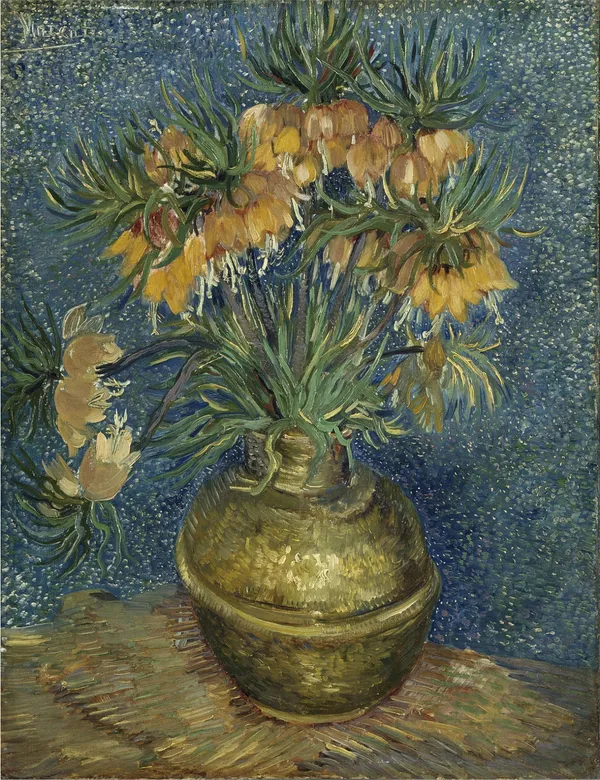Flowers_in_a_Copper_Vase,_1887,_A_Painting_by_Van_Gogh,_Framed_Canvas,_Wall_Decor,_Multicolor