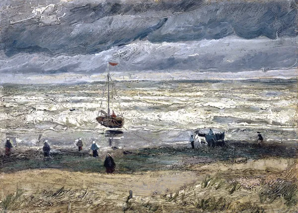 Beach_at_Scheveningen_in_Stormy_Weather,_1882,_A_Painting_by_Van_Gogh,_Framed_Canvas,_Multicolor