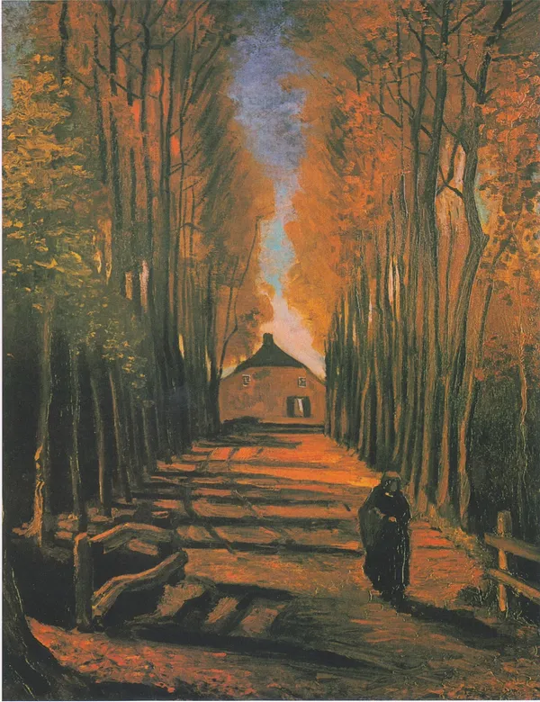 Avenue_of_Poplars_in_Autumn_1884,_A_Painting_by_Van_Gogh,_Framed_Canvas,_Wall_Decor,_Multicolor