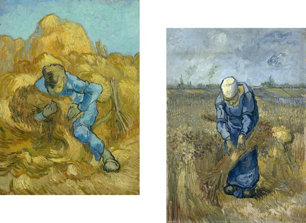 Sheaf-Binder_&_Peasant_Woman_Bruising_Flax,_Paintings_by_Van_Gogh,_Framed_Canvas,_Set_of_2,_Multicolor