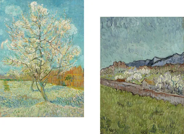 Pink_Peach_Tree_&_View_of_Alpilles,_Paintings_by_Van_Gogh,_Framed_Canvas,_Set_of_2,_Multicolor