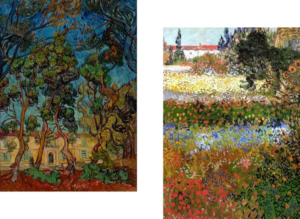 Pine_Trees_in_the_Asylum_&_Flowered_Garden,_Paintings_by_Van_Gogh,_Framed_Canvas,_Set_of_2,_Multicolor