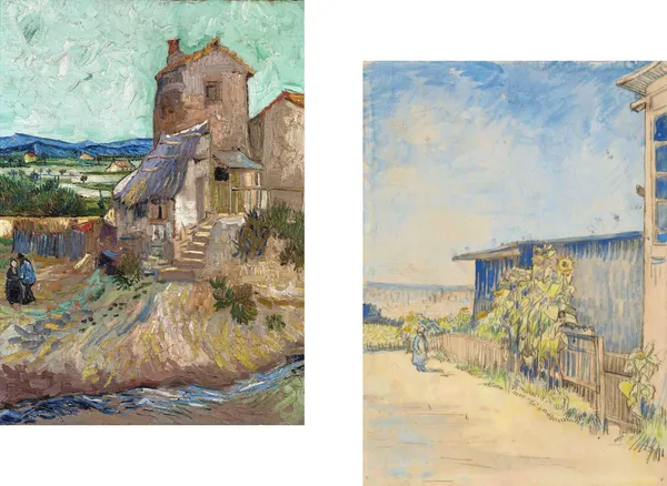 Old_Mill_&_Shed_with_Sunflowers,_Paintings_by_Van_Gogh,_Framed_Canvas,_Set_of_2,_Multicolor
