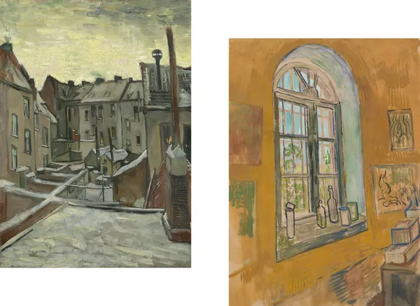 Houses_at_the_Back_&_Studio_Window,_Paintings_by_Van_Gogh,_Framed_Canvas,_Set_of_2,_Multicolor