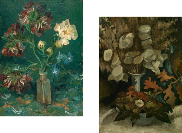 Vase_with_Peonies_&_with_Honesty,_Paintings_by_Van_Gogh,_Framed_Canvas,_Set_of_2,_Multicolor