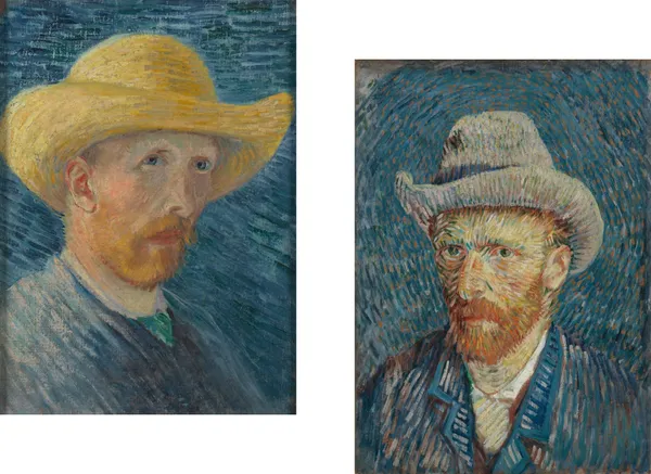Self_Portraits_with_Hat,_Paintings_by_Van_Gogh,_Framed_Canvas,_Set_of_2,_Multicolor